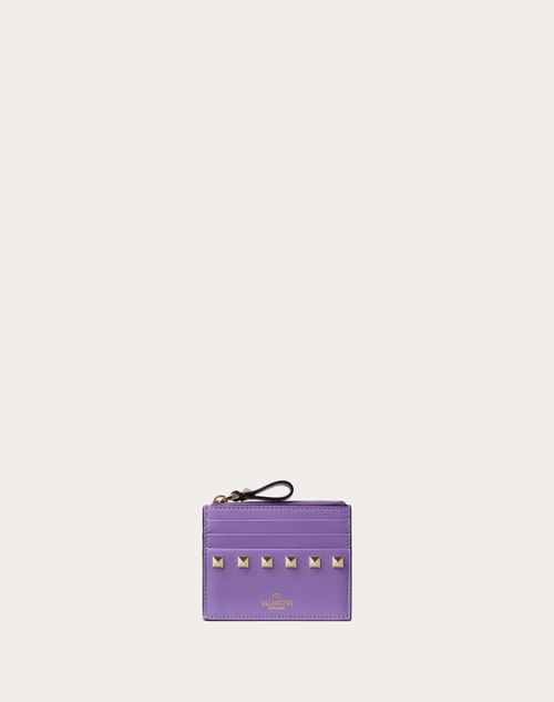 Valentino Garavani - Rockstud Calfskin Cardholder With Zipper - Wisteria - Woman - Wallets And Small Leather Goods