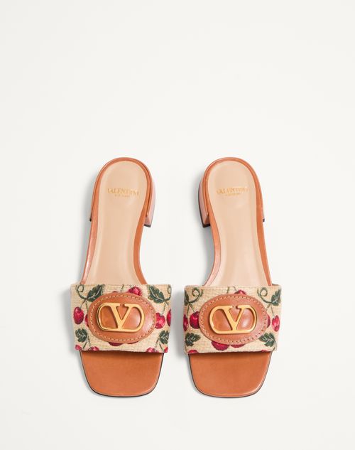 Valentino Garavani - VLOGO SIGNATURE CHERRYFIC SLIDE SANDAL 20MM - Natural/red - Woman - Slides And Thongs