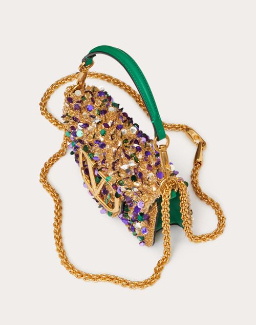 Locò Embroidered Small Shoulder Bag for Woman in Gold Crystal