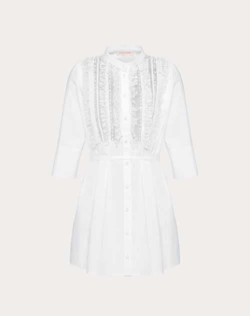 Valentino - Besticktes Kleid Aus Cotton Popeline - Weiß - Frau - Damen Sale-kleidung