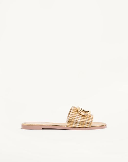 Valentino Garavani - Sandalo Slide Vlogo Signature Metallizzato Con Ricamo Cornely - Oro - Donna - Sandali