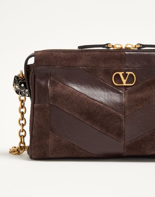 Valentino Garavani - Valentino Garavani Panthea Small Shoulder Bag In Suede And Nappa With Chevron Pattern - Ebony - Woman - Shoulder Bags