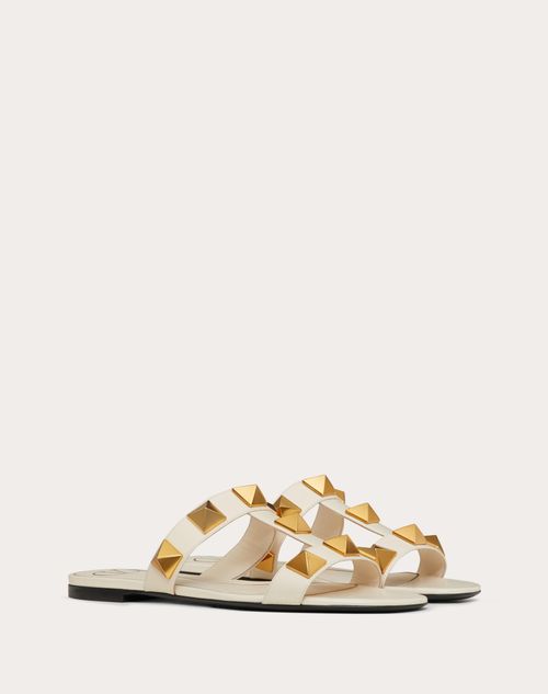 Valentino Garavani - Flat Roman Stud Calfskin Slide Sandal - Light Ivory - Woman - Slides And Thongs