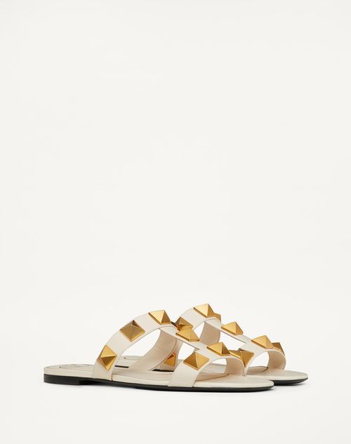 Valentino Garavani - Flat Roman Stud Calfskin Slide Sandal - Light Ivory - Woman - Woman