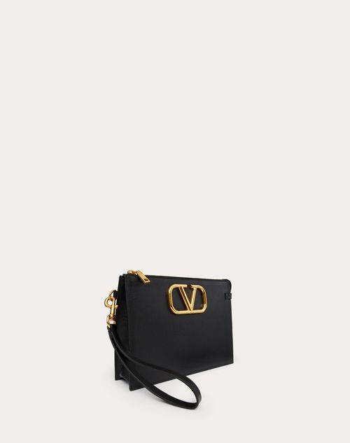 Vlogo Signature Calfskin Pouch for Man in Black Valentino PH