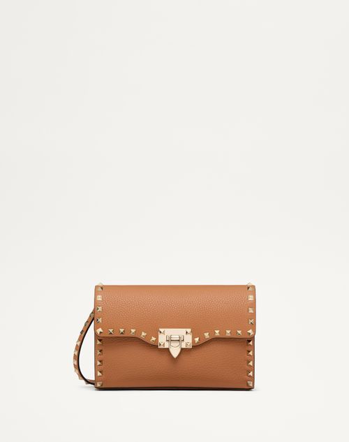 Valentino Garavani - Bolso Bandolera Pequeño Rockstud De Piel De Becerro Granulada - Almendra - Mujer - Bolsos