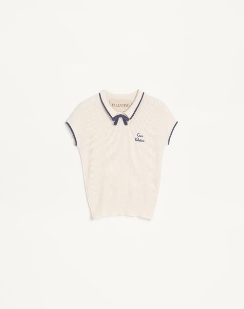 Valentino - Cotton Top - Birch/provence Blue/birch - Woman - Knitwear