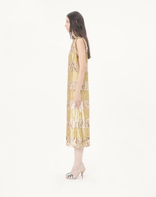 Valentino - Embroidered Tulle Illusione Midi Dress - Bronze/silver - Woman - Ready To Wear