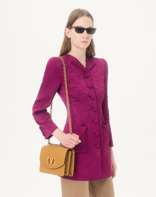 Valentino Garavani - Valentino Garavani Vain Ostrich Shoulder Bag - Tobacco - Woman - Shoulder Bags