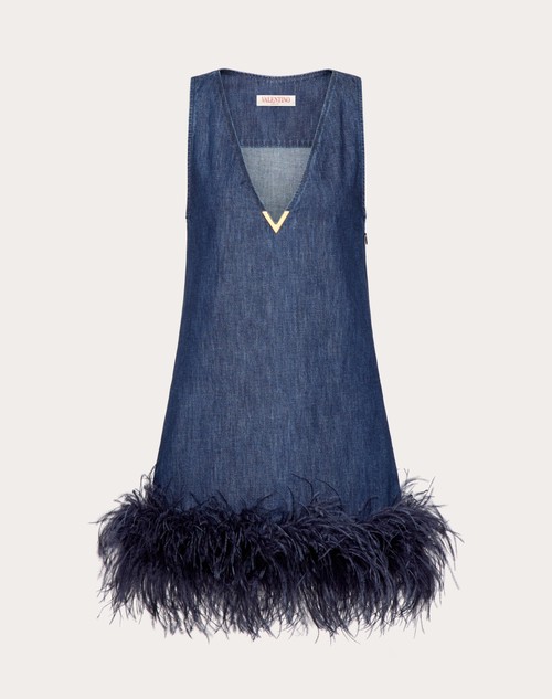 Chambray Denim Short Dress for Woman in Denim | Valentino US