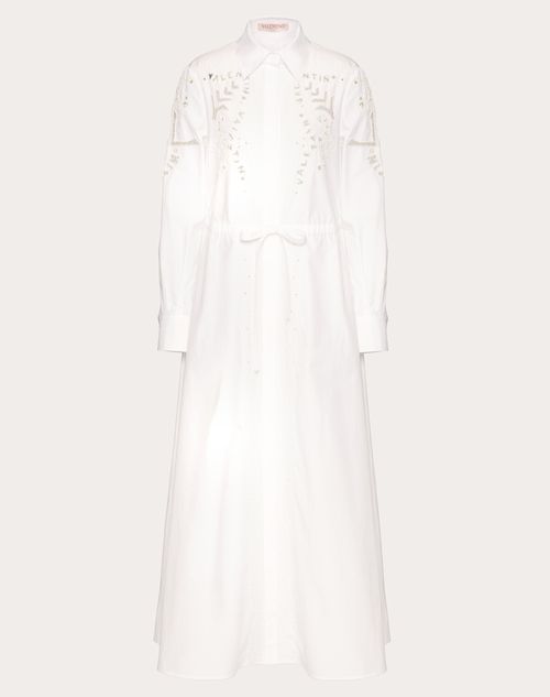 Valentino - エンブロイダリー コットンポプリン ミディドレス - ホワイト - ウィメンズ - ロング
