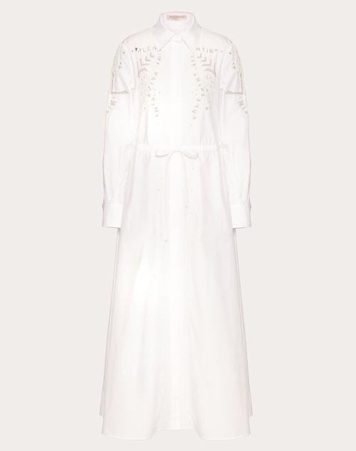 Valentino - Robe Mi-longue Brodée En Popeline De Coton - Blanc - Femme - Robes