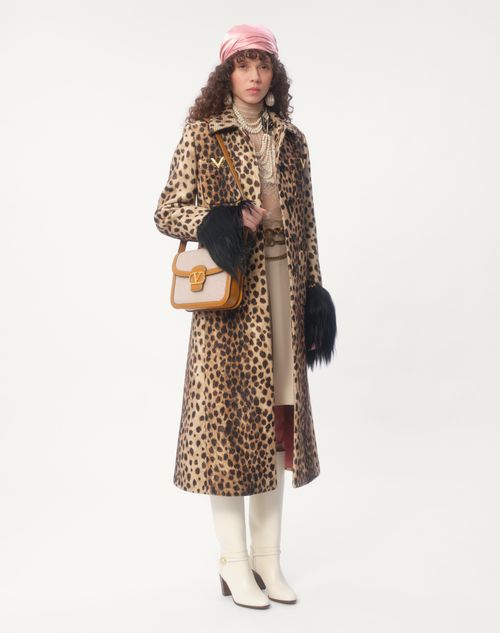 Jaguar Spots Printed Wool Cloth Coat for Woman in Animal