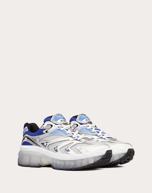 Valentino Garavani - Ms-2960 Low-top Sneaker In Fabric And Calfskin - Silver/electric Blue/black - Man - Shoes