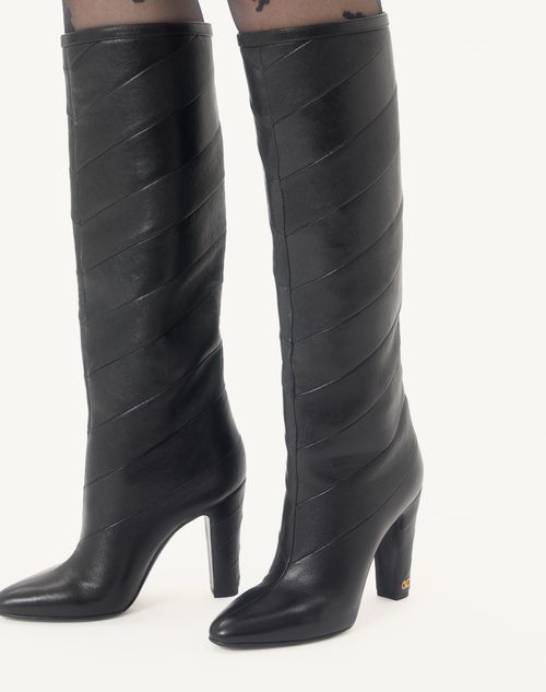 Valentino Garavani - Rayons Nappa Boot With Chevron Pattern 100mm - Black - Woman - Boots And Ankle Boots