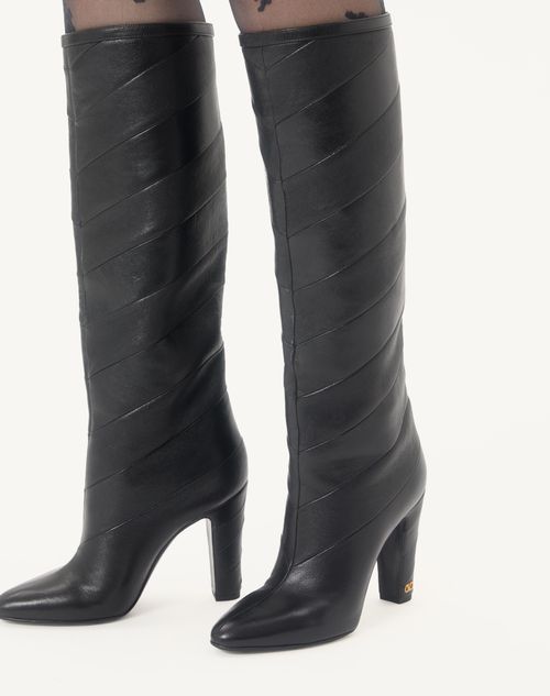 Valentino Garavani - Rayons Nappa Boot With Chevron Pattern 100mm - Black - Woman - Boots