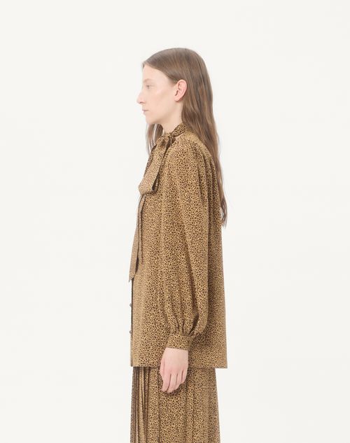 Valentino - Crepe De Chine Shirt With Fauve Éclat Micromacula Print - Animal Print - Woman - Shirts And Tops