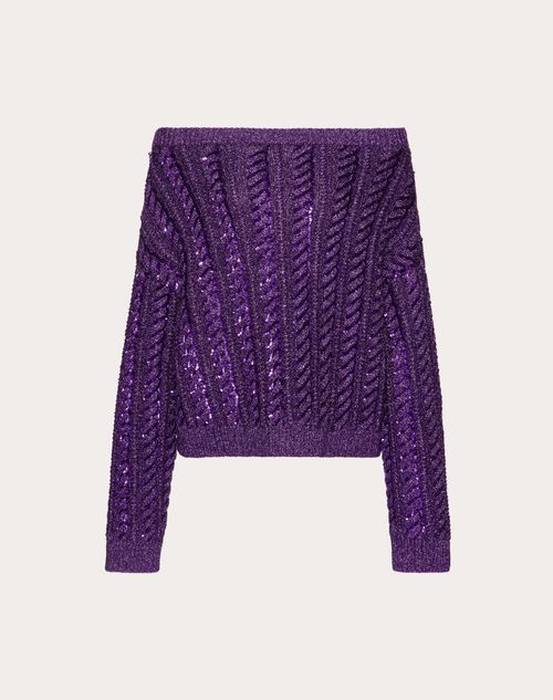 Valentino - Bestickter Lurex-pullover - Violett - Frau - Strickwaren