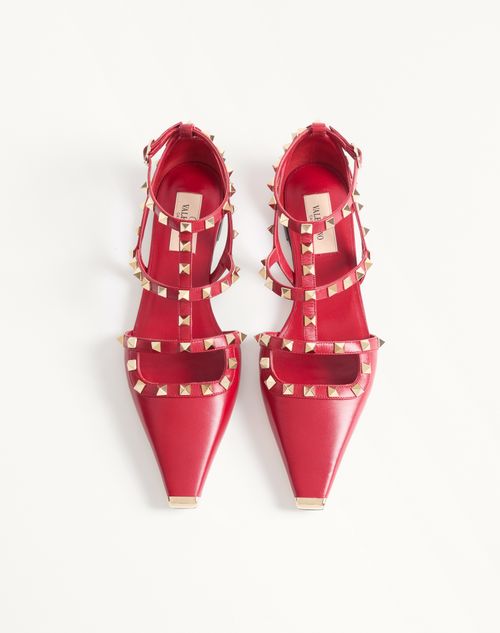 Valentino Garavani - Rockstud Kidskin Ballerinas - Red - Woman - Ballerinas