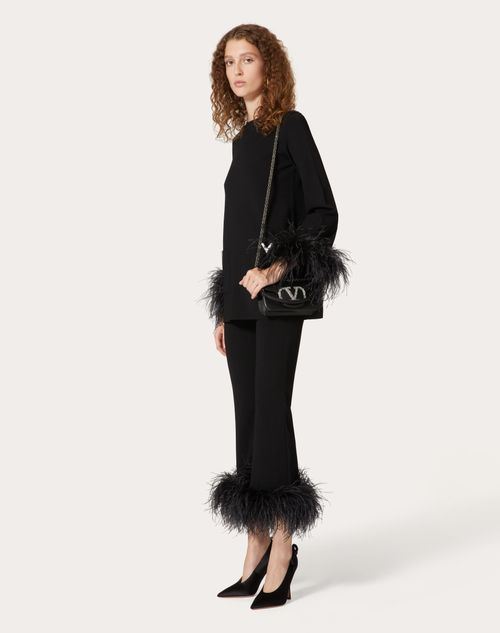 Valentino - Stretched Viscose Sweater With Feathers - Black - Woman - Shelf - Pap 