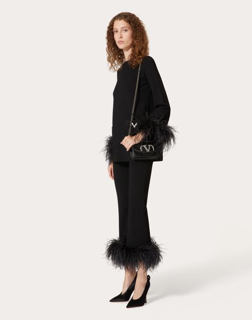 Valentino - Stretched Viscose Jumper With Feathers - Black - Woman - Shelf - Pap 