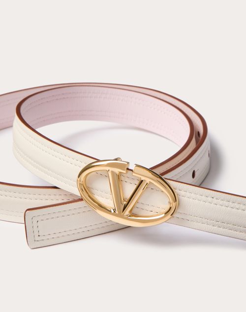 Valentino Garavani - The Bold Edition Vlogo Shiny Calfskin Belt 20 Mm - Ivory/mauve - Woman - Belts - Accessories
