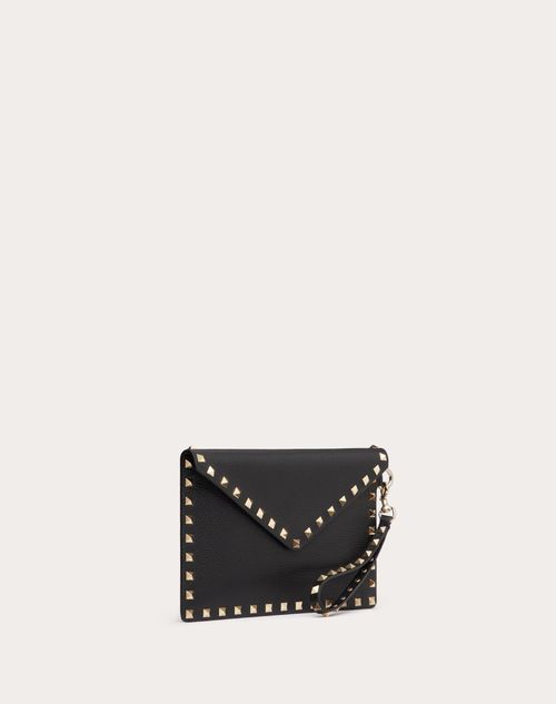Valentino Garavani - Rockstud Grainy Calfskin Pouch - Black - Woman - Clutches
