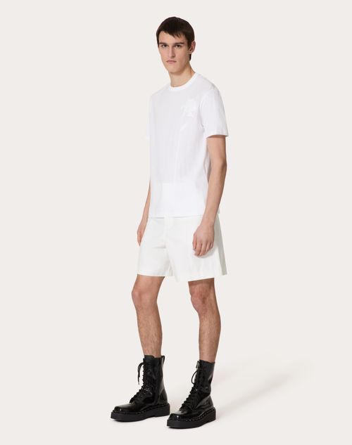 Valentino - Camiseta De Algodón Mercerizado Con Bordado Floral - Blanco - Hombre - Rebajas Ready To Wear Para Hombre