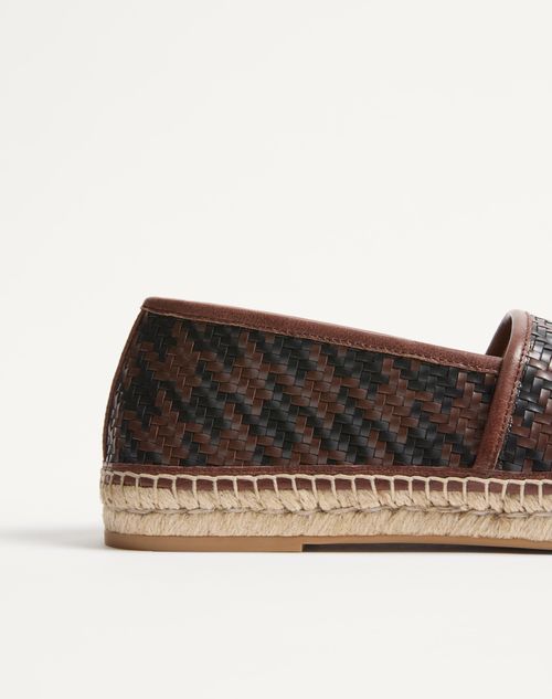 Valentino Garavani - Palm Avenue Houndstooth Espadrilles In Woven Leather - Bark Brown - Man - Loafers And Driver