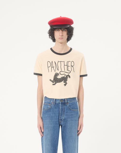 Valentino - Valentino Cotton T-shirt With Panther Print - Butter/black - Man - T-shirts And Sweatshirts