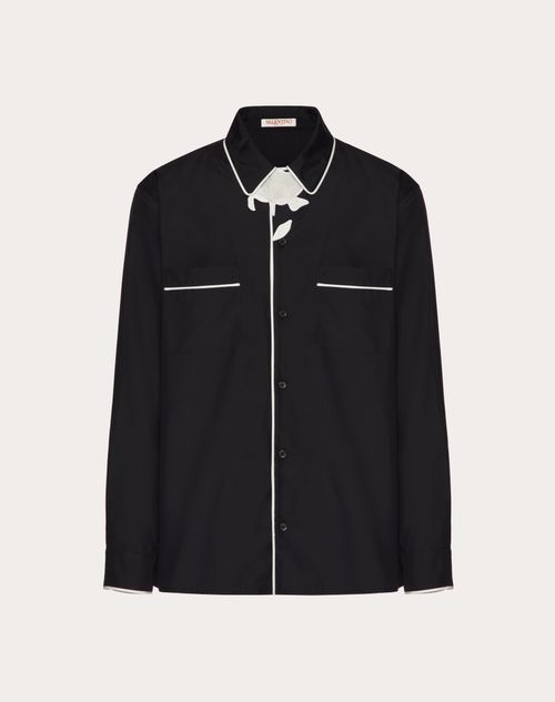 Valentino - Camicia Pigiama In Popeline Di Seta Con Ricamo Fiore - Nero - Uomo - Camicie