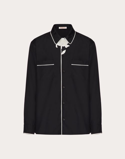 Valentino - Silk Poplin Pyjama Shirt With Flower Embroidery - Black - Man - Shirts