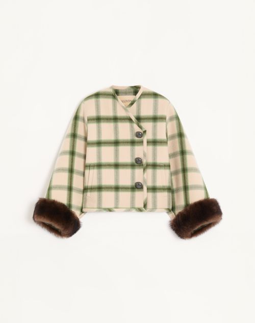 Valentino - Gabán De Macro Window Con Piel De Oveja - Vainilla/verde/marrón - Mujer - Abrigos Y Chaquetas