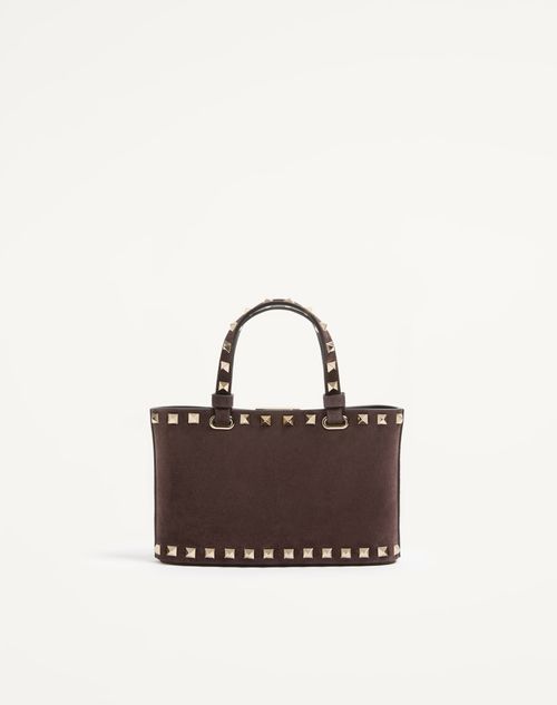 Valentino Garavani - Rockstud Mini-einkaufstasche Aus Wildleder - Ebenholz - Frau - Shopper Taschen
