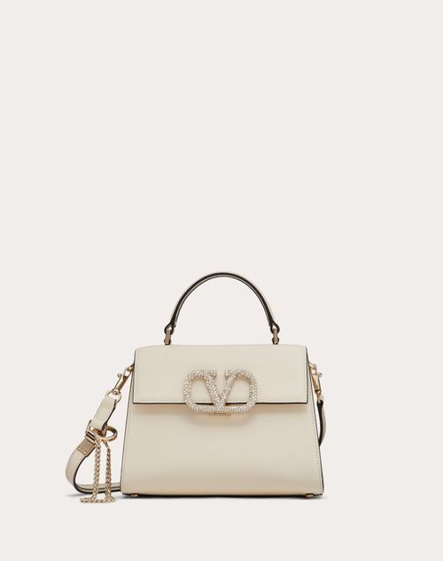 Valentino Garavani - Petit Sac À Main Vsling Avec Broderie Bijou - Light Ivory/cristal - Femme - Sacs À Main