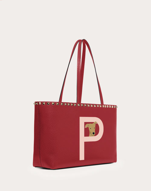 Valentino Garavani - Valentino Garavani Rockstud Pet Customizable Small Tote Bag - Red V./poudre - Woman - Rockstud Pet - Bags