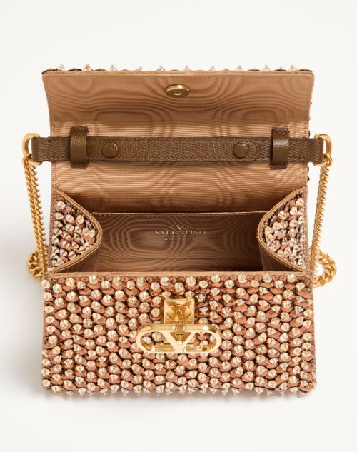 Valentino Garavani - Valentino Garavani Vsling Embroidered Mini Handbag - Gold/tobacco - Woman - Top Handle Bags