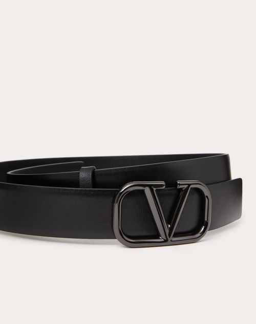 Valentino Garavani - Vlogo Signature Belt In Glossy Calfskin 30mm - Black - Woman - Belts