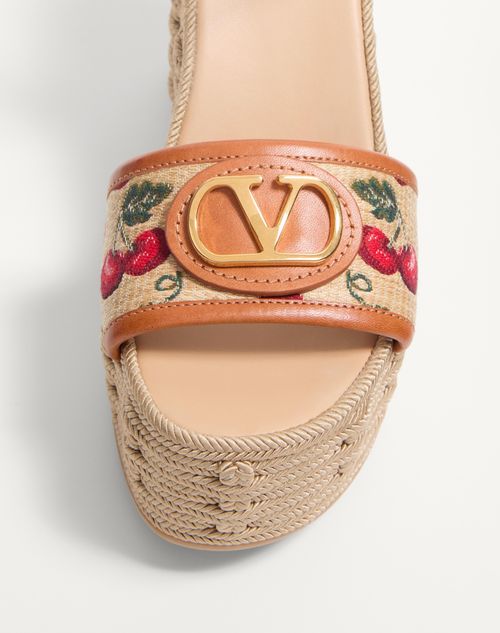 Valentino Garavani - VLOGO SIGNATURE CHERRYFIC PATTERN WEDGE SANDAL 120MM - Natural/red - Woman - Espadrilles And Wedges