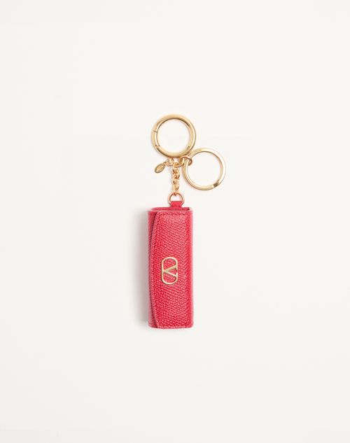 Valentino Garavani - Charm Vlogo Signature Valentino Garavani In In Vitello Granato
 - Rouge Pur - Donna - Portachiavi E Charms Per Borse