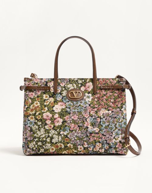 Valentino Garavani - Valentino Garavani Antibes Medium Shopping Bag In Apres L'hiver Jacquard Fabric - Multicolour/tobacco - Woman - Totes