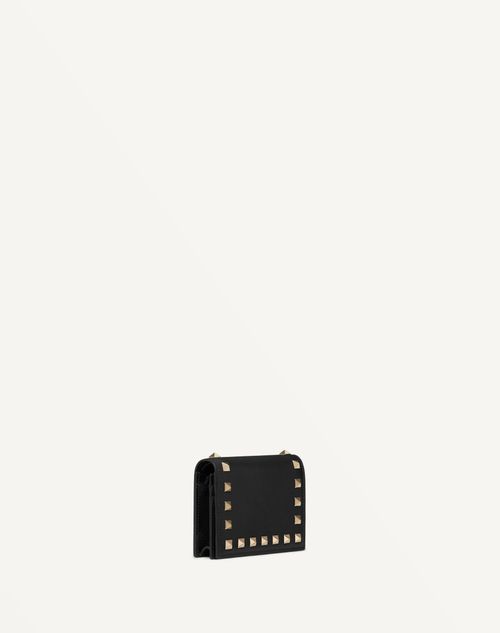 Small Rockstud Calfskin Wallet for Woman in Black