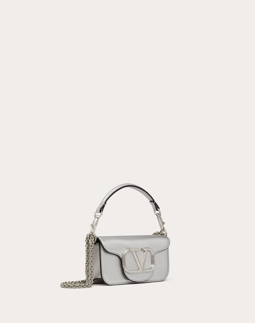 Valentino Garavani - Small Valentino Garavani Locò Metallic Calfskin Shoulder Bag - Silver - Woman - Partywear