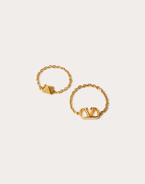 Valentino Garavani - Mini Vlogo Signature Metal Ring Set - Gold - Woman - Jewelry