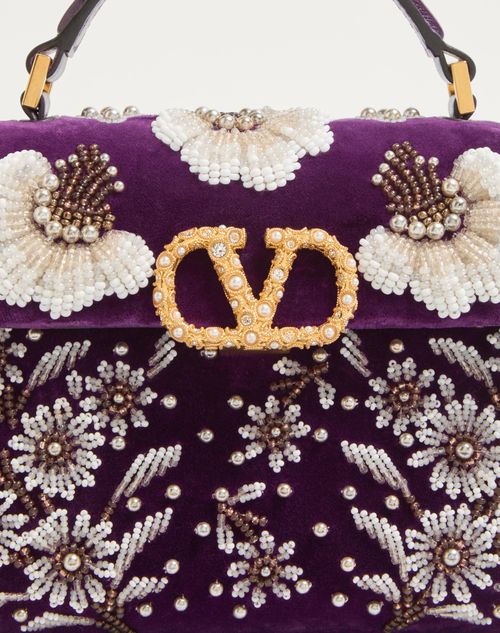 Valentino Garavani - Valentino Garavani Mini Vsling Embroidered Handbag With Jewel Logo - Purple - Woman - Top Handle Bags