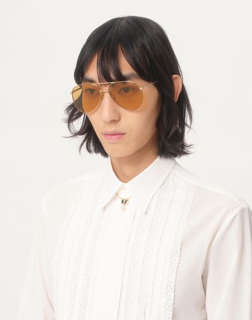 Valentino - Metal Aviator Frame - Gold/amber - Unisex - Eyewear