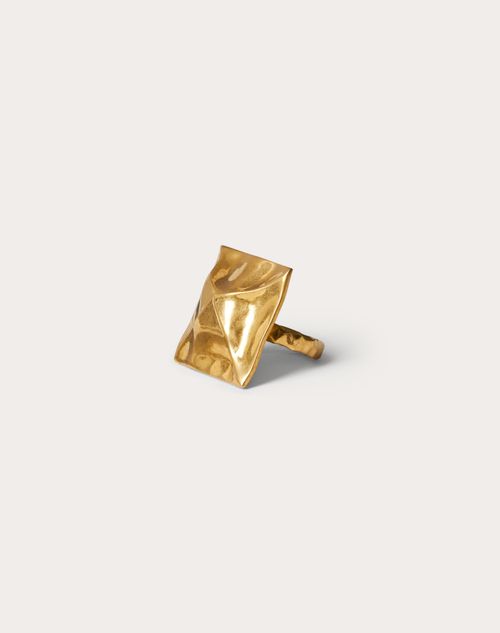 Valentino Garavani - Roman Stud Hammered-effect Metal Ring - Antique Brass - Woman - Woman Bags & Accessories Sale