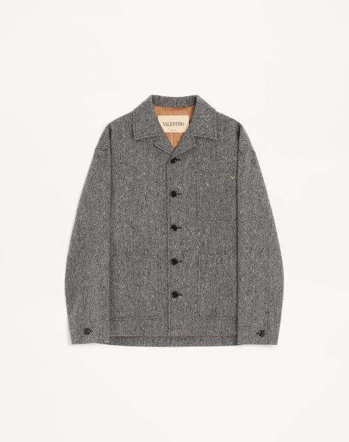 Valentino - Valentino Shirt Jacket In Boutonné Wool With Vgold - Grey - Man - Outerwear
