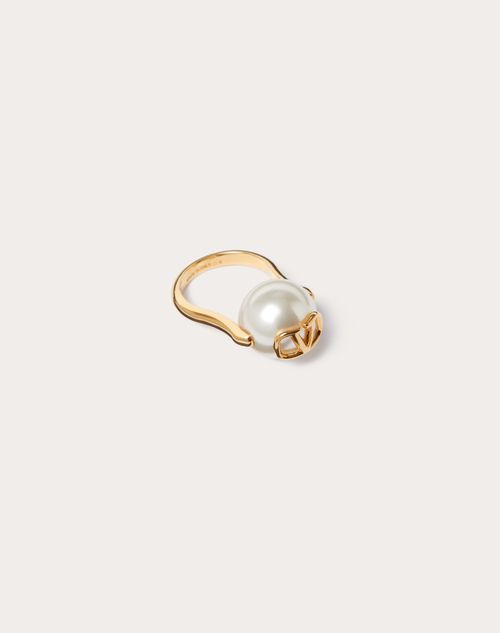 Valentino Garavani - Anillo De Metal Y Resina Con El Vlogo Signature - Oro - Mujer - Joyas