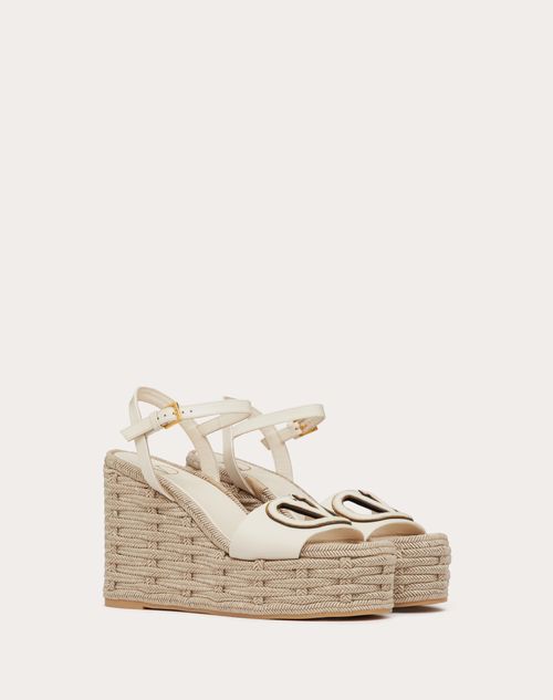 Valentino Garavani - Vlogo Calfskin Cut-out Wedge Sandal 110mm - Ivory/antique Brass - Woman - Espadrilles - Shoes